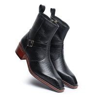 Godfather Series Men’s Pointed Cuban Heel Suede Leather Chain Boots