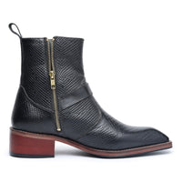 Godfather Series Men’s Pointed Cuban Heel Suede Leather Chain Boots