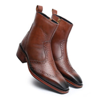 Godfather Series Men’s Pointed Cuban Heel Suede Leather Chain Boots