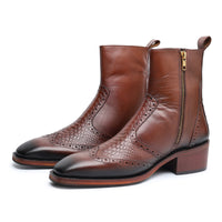 Godfather Series Men’s Pointed Cuban Heel Suede Leather Chain Boots