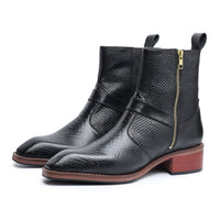 Godfather Series Men’s Pointed Cuban Heel Suede Leather Chain Boots