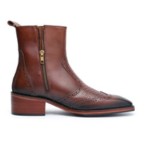 Godfather Series Men’s Pointed Cuban Heel Suede Leather Chain Boots