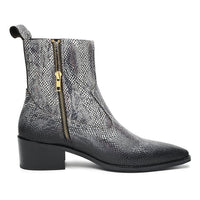 Godfather Series Men’s Pointed Cuban Heel Snake Pattern Leather Chain Boots - DYNOGEM