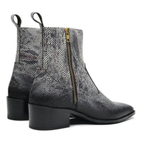 Godfather Series Men’s Pointed Cuban Heel Snake Pattern Leather Chain Boots - DYNOGEM