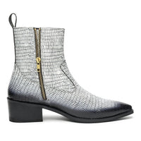 Godfather Series Men’s Pointed Textured Cuban Heel Leather Chain Boots - DYNOGEM