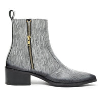 Godfather Series Men’s Pointed Textured Cuban Heel Leather Chain Boots - DYNOGEM