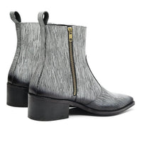 Godfather Series Men’s Pointed Textured Cuban Heel Leather Chain Boots - DYNOGEM