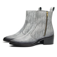 Godfather Series Men’s Pointed Textured Cuban Heel Leather Chain Boots - DYNOGEM