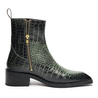 Godfather Series Men’s Italian Snake Textured Cuban Heel Leather Chain Boots - DYNOGEM