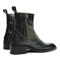 Godfather Series Men’s Italian Snake Textured Cuban Heel Leather Chain Boots - DYNOGEM
