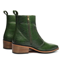 Godfather Series Men’s Pointed Crock Textured Cuban Heel Leather Chain Boots - DYNOGEM