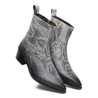 Godfather Series Men’s Pointed Cuban Heel Snake Pattern Leather Chain Boots - DYNOGEM