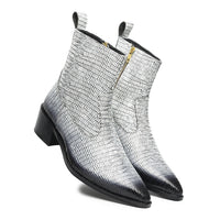 Godfather Series Men’s Pointed Textured Cuban Heel Leather Chain Boots - DYNOGEM