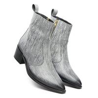 Godfather Series Men’s Pointed Textured Cuban Heel Leather Chain Boots - DYNOGEM